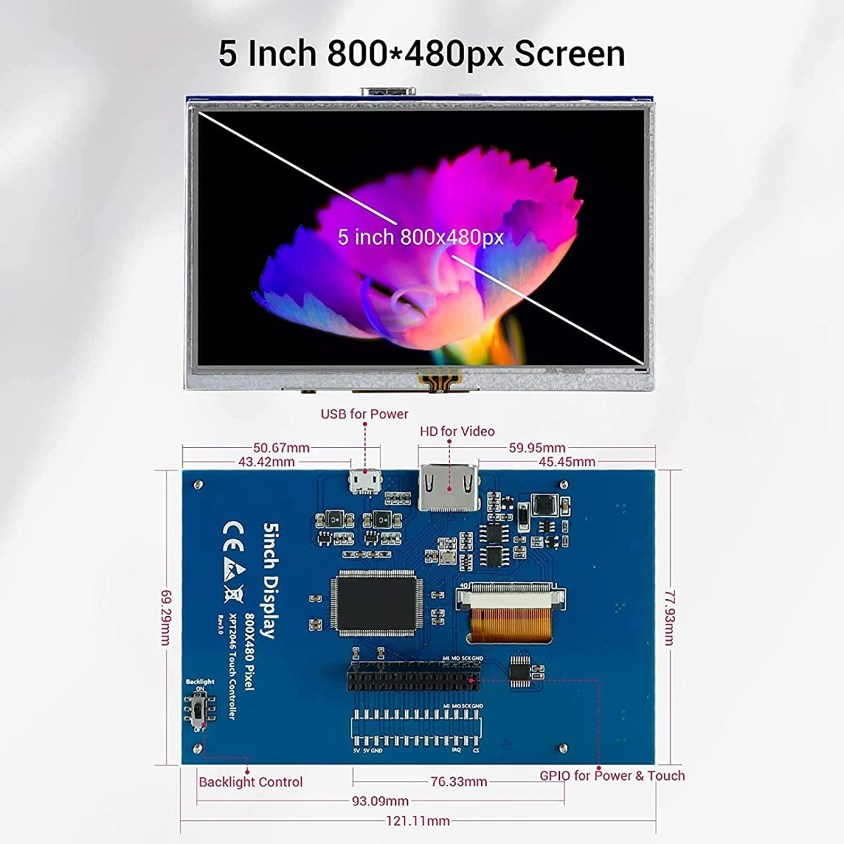 Raspberry Pi HDMI Touch Display 5 Inch 800×480