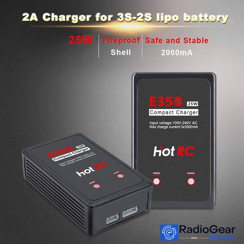 HotRC E350 25W Compact LiPo Balance Charger 2000mah Fast Charging 2s-3s